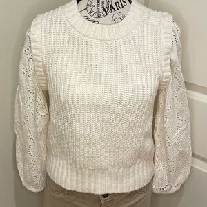 Rails Chic Cream Sweater with Eyelet Sleeves